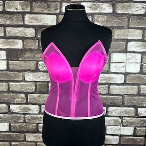 Fuchsia Transparent Corset Top: Handmade Vintage Bridal Bustier