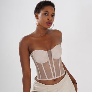 Beige Corset White Bustier Short Transparent Corset Fast Shipping Lacing Corset Lingerie Premium Corset