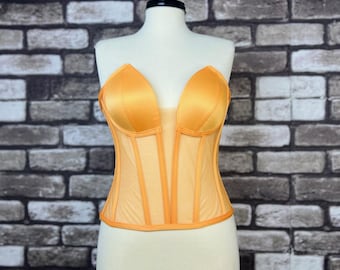 Handmade Orange Satin Corset Top: Transparent Wedding Bustier