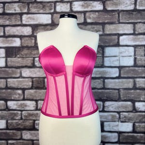 Fuchsia Satin Corset Top: Cat Ear Tulle Bustier