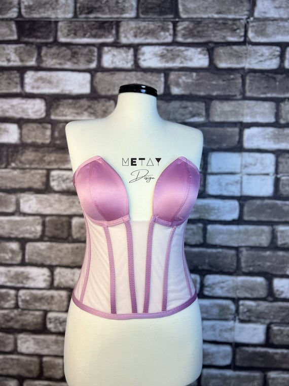 Corset Transparent, Rose-Color Wedding Corset, Firming Corset, Bridal Bustier, Corset Top Pattern, Corset Bustier, Vintage Handmade.