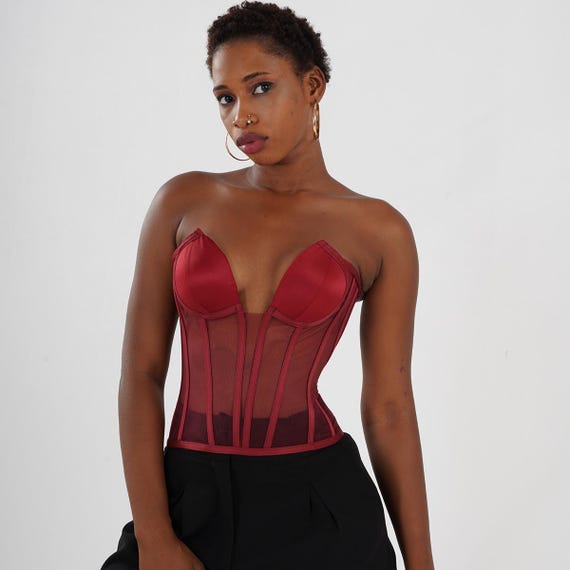 Burgundy Corset Burgundy Bustier Transparent Corset Lacing Corset Lingerie Premium Corset
