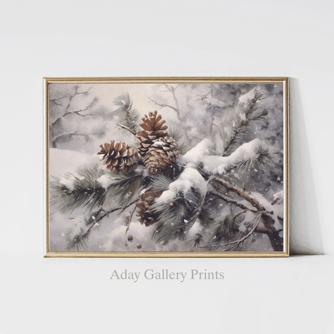 Pinecone Winter Wall Art, Winter Decor, Vintage Christmas Printable