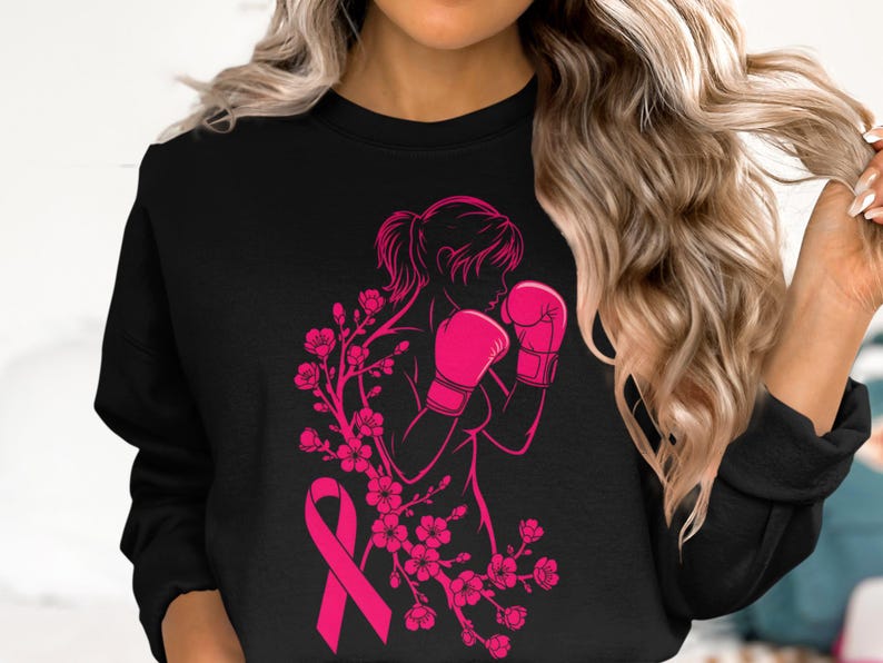 Boxing Woman PNG Digital Download, Breast Cancer Awareness Pink Ribbon ...