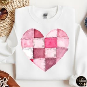 Valentine Patchwork Heart PNG, T-shirt met gewatteerde harten (digitale download)