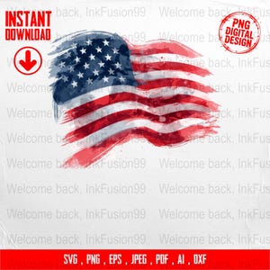 USA Flag Watercolor PNG: Patriotic Clipart (Digital Download)