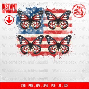 Farfalla patriottica PNG: disegno a sublimazione della bandiera americana (download digitale)