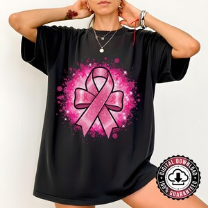 Pink Breast Cancer Awareness Ribbon PNG: Glitter Splatter (Digital Download)