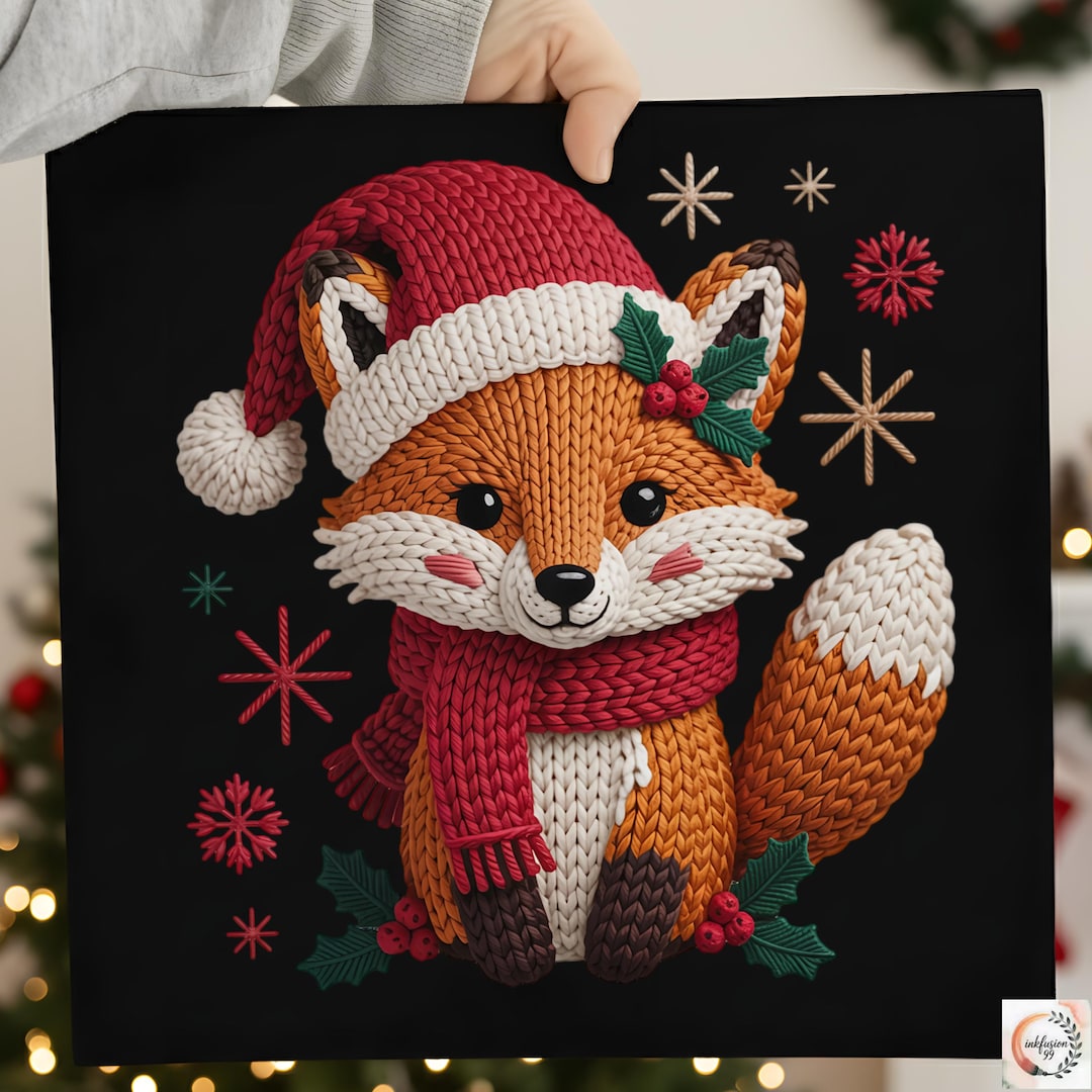 Christmas Crochet Fox PNG, Chunky Yarn Holiday Animal (digital Download ...