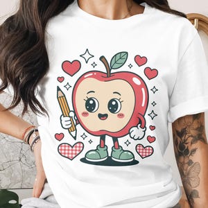 Cute Apple Teacher Png,Back To School Png,Funny Apple Png,Cartoon Apple Teacher Svg, Kawaii Apple Clipart, Teacher Appreciation Digital