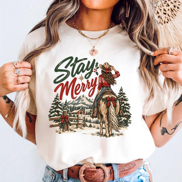 Western Christmas Shirt, Cowgirl Christmas Gift, Country Holiday Tee for Western Lover, Oversize, Womens, Mens, Comfort Colors T-shirt