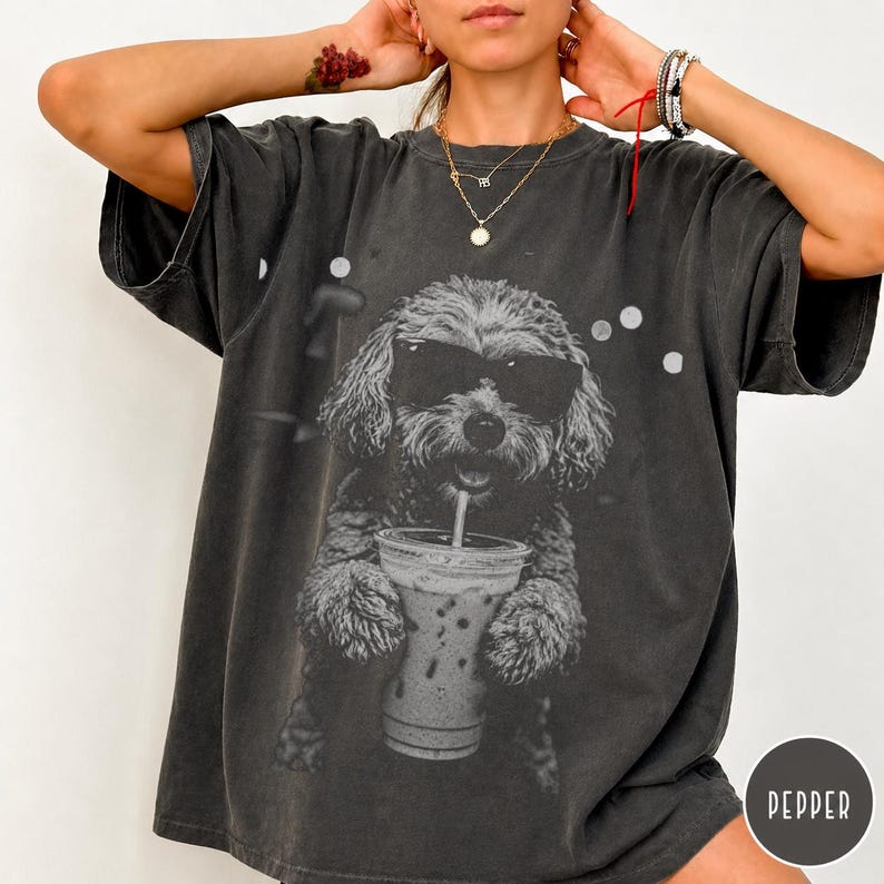 Cockapoo Iced Coffee Shirt, Doodle Dog Mom Comfort Colors Tee image 1