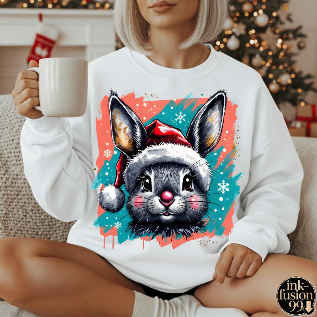 Cute Christmas Bunny PNG, Kawaii Winter Rabbit Clipart, Cartoon Holiday ...