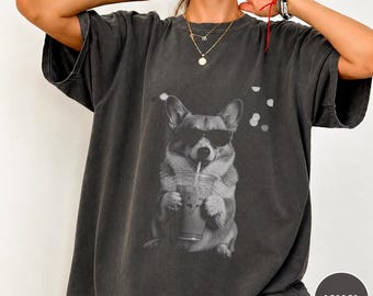 Corgi Iced Coffee Shirt, Funny Dog Lover Tee, Coffee Lover Gift for Dog Mom, Cute Corgi Sunglasses Shirt