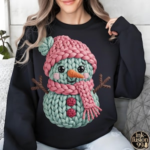 Crochet Snowman PNG Clipart | Pink Teal Christmas Design (Digital Download)