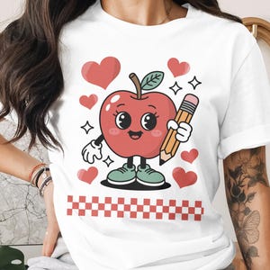 Back To School Apple PNG,Retro Apple Sublimation Design,Teacher Shirt Png,Cute Apple Clipart Png,Elementary School,Cartoon Apple