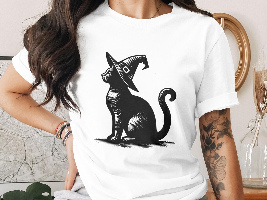 Halloween Cat PNG: Witch Hat Black Cat Clipart (digital Download - Etsy