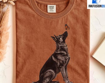 Comfort Colors German Shepherd Butterfly Graphic Tee, Pet Lover Shirt