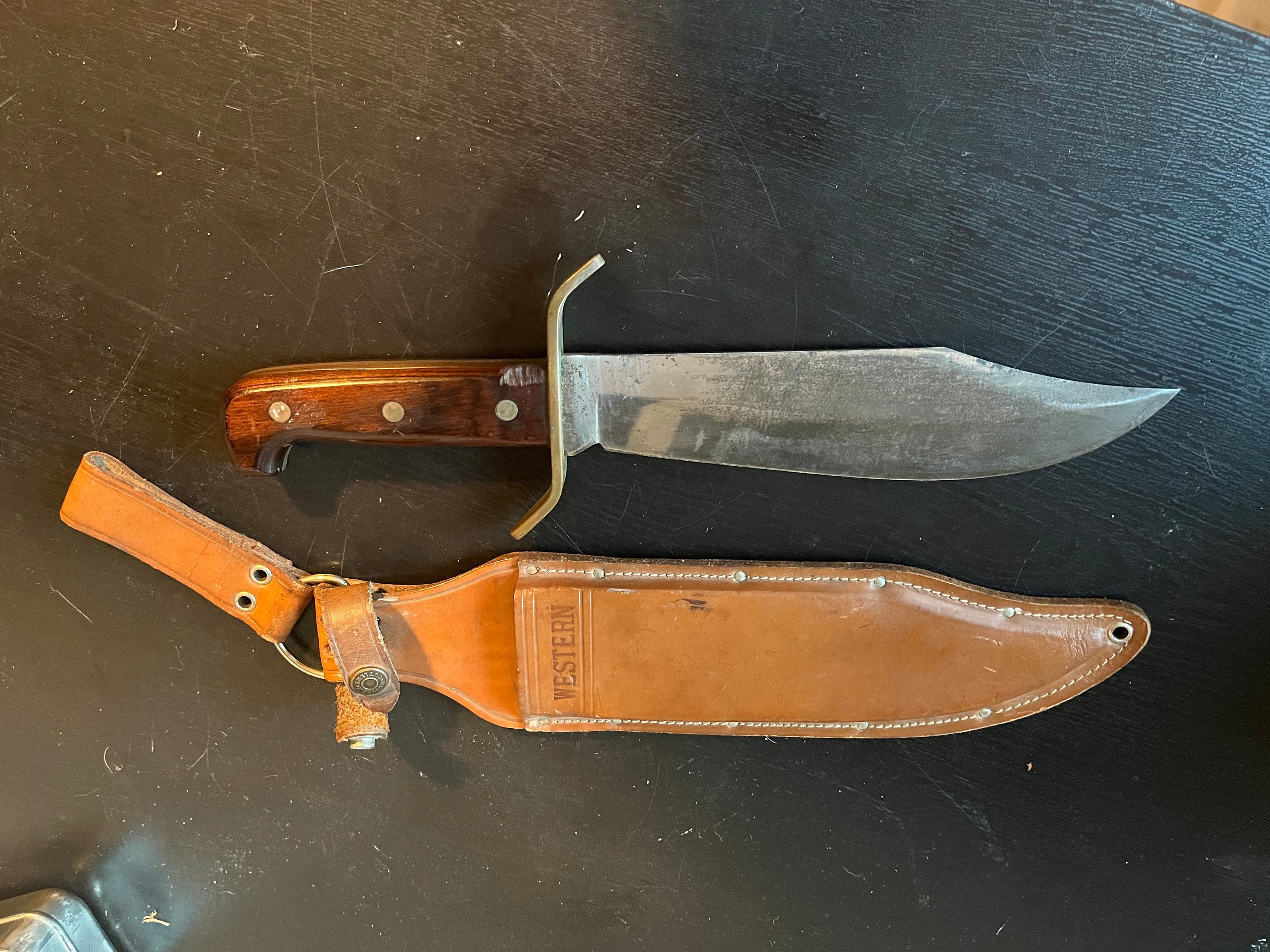 Vintage Western W88-C Buck type Knife with wood handle and sheath