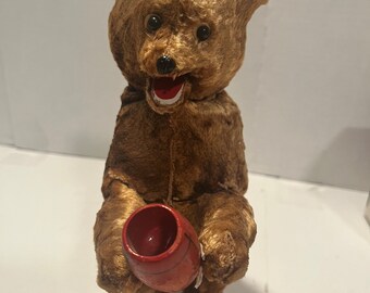 Rare Antique USSR Wind up Mechanical Plush Bear Eating Honey