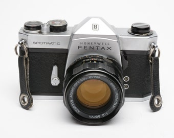 Pentax Spotmatic SP chrome 35mm SLR w/50mm F2, case, cap, strap, new seals, nice!