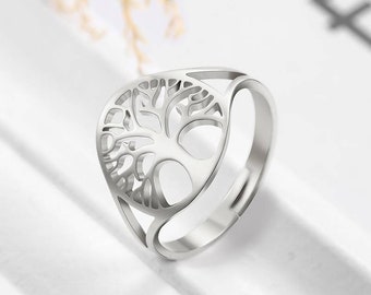 Silver Plated 'Tree Of Life' Stainless Steel Ring