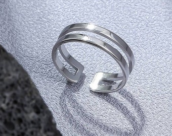 Silver Plated Ring Set Stainless Steel Minimalistic Rings