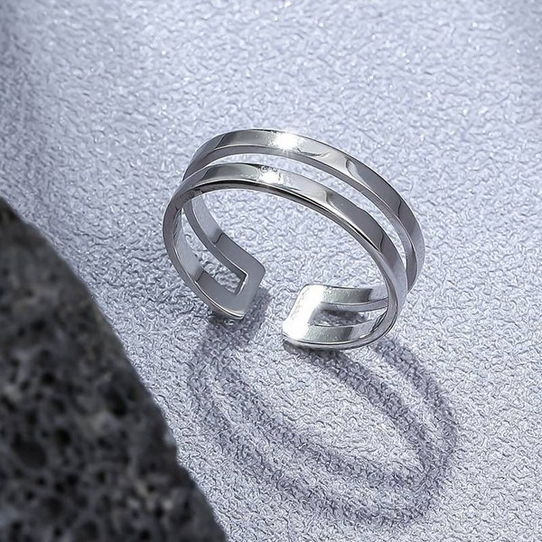 Silver Plated Ring Set Stainless Steel Minimalistic Rings