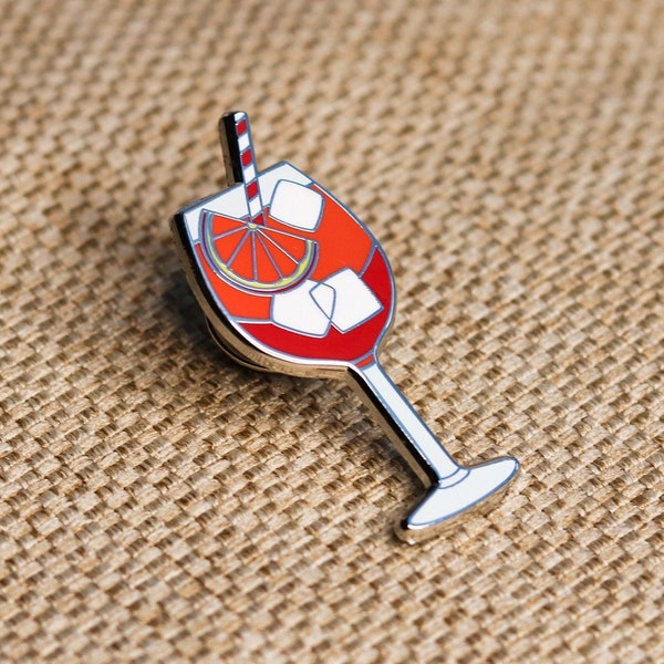 Aperol Spritz Cocktail Enamel Pin Metal Silver Gift Accessory