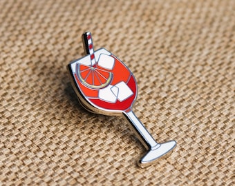 Aperol Spritz Cocktail Enamel Pin Metal Silver Gift Accessory