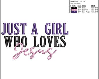 Just a Girl Who Loves Jesus Hat design for machine embroidery