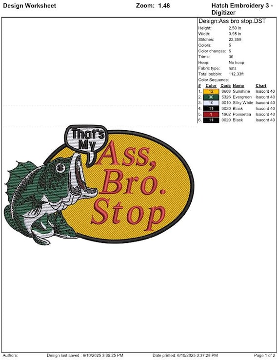 That's my Ass Bro, Stop Hat design for machine embroidery