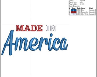 Made in America Hat design for machine embroidery