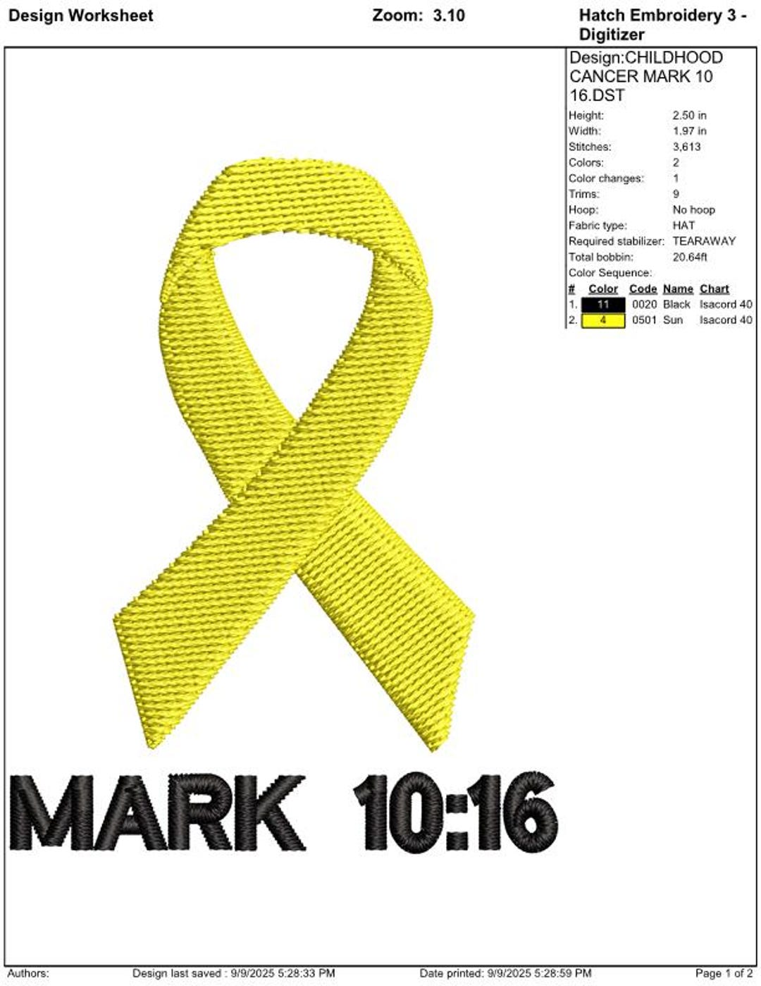 CHILDHOOD CANCER MARK 10 16 Hat Design for Machine Embroidery - Etsy