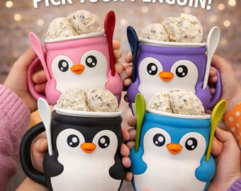Ice Cream Pint Holder Penguin | 3D Printed Ice Cream Holder | Cute Fidget Pint Cozy | Funny Gift for Ice Cream Lovers