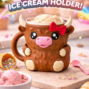Cow Ice Cream Pint Holder 3D Printed, Cute Highland Cow Fidget Mug, Pint Cozy for Ice Cream Lovers, Funny Gift