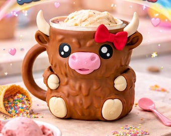 Kuh Eis Pint Halter 3D Gedruckt, niedliche Highland Kuh Fidget Becher, Pint gemütlich für Eiscreme Liebhaber, lustiges Geschenk