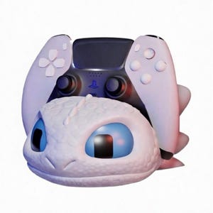 Suporte para Controle Inspirado em Dragão | Suporte Fofo para PS5 e Xbox | Presente para Gamers | Acessório Impresso em 3D | Decoração para Mesa de Jogos Whitedragon blueeyes
