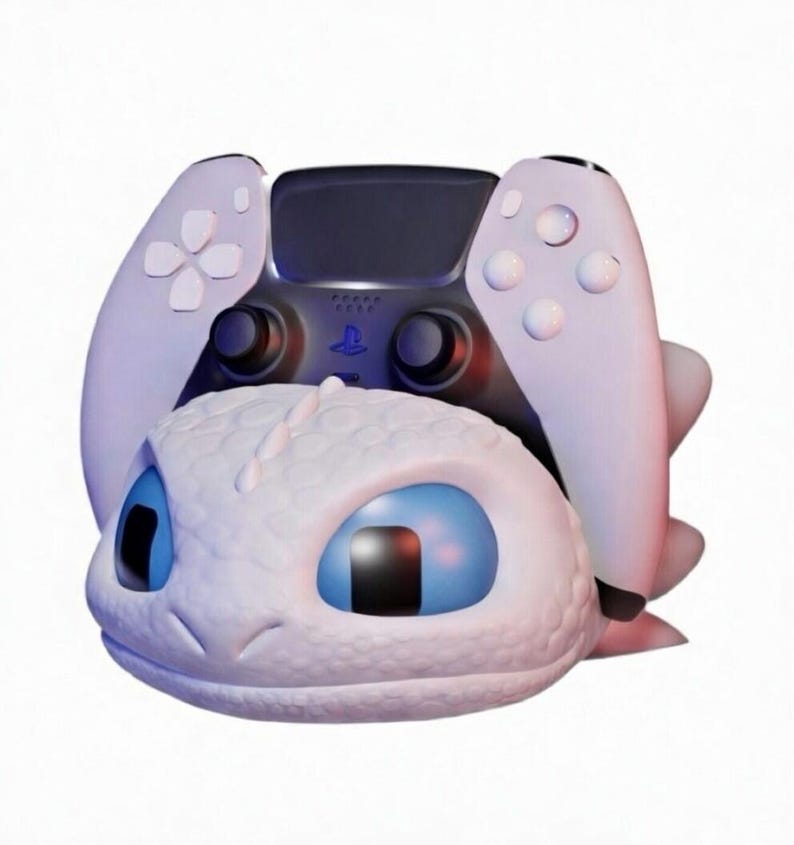 Suporte para Controle Inspirado em Dragão | Suporte Fofo para PS5 e Xbox | Presente para Gamers | Acessório Impresso em 3D | Decoração para Mesa de Jogos Whitedragon blueeyes