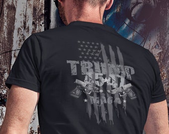Trump MAGA 45-47 US Flag 45 Guns T Shirt Printed Front & Back Trump MAGA American Flag 45 47 Pistols Tee Trump Maga Us Flag 45 47 Guns Shirt
