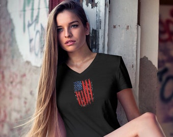 USA Flag Women's V-Neck T-Shirt: Patriotic American Tee
