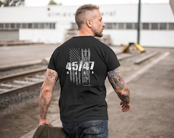 Trump 45/47 MAGA Flag T-Shirt: Unisex Short Sleeve Tee