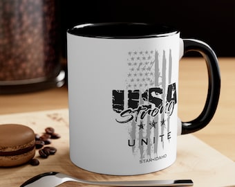 USA Strong Coffee Mug: American Flag Accent Mug