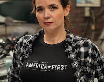 AMERICA FIRST US Flag T-Shirt Never Surrender Printed Front and Back & Sleeve Quality Gildan 5000 Unisex Heavy Cotton Tee America First Tee