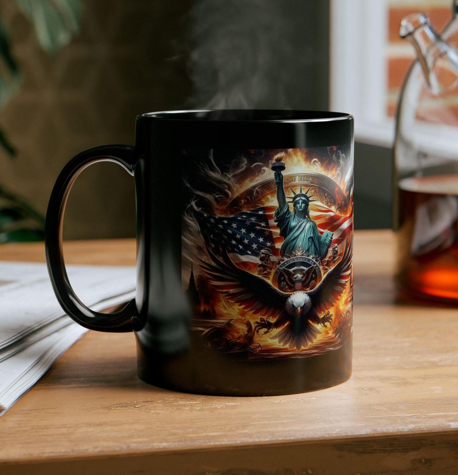 AMERICA FIRST Coffee Mug Black Mug (11oz, 15oz) Print of Statue of Liberty  American Eagle US Flag Cup Mug Patriotic Gift Usa Coffee Cup Tea - Etsy