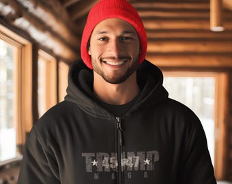Trump 45-47 MAGA Flag Zip Hoodie - Unisex Heavy Blend