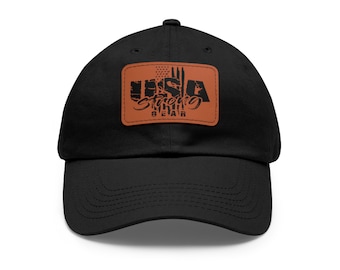 USA Strong Gear Twill Dad Hat: Brown Leather Patch