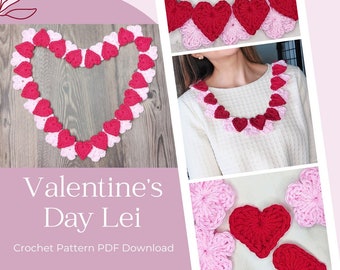 Crochet Valentine's Day Heart Lei PDF Pattern - Digital Download Pattern Only