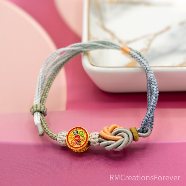 Chinese woven bracelet Six true words Sanskrit Mantra accessory Mandala knot meditation yoga jewelry Blessing lucky Handmade gift for her