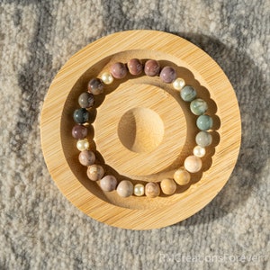 Alashan agate bracelet Polychrome jasper cute natural gemstone jewelry Handmade blessing meditation stretchable beaded bracelet